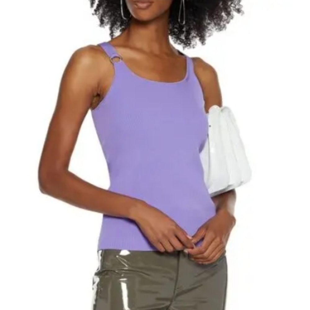 NWT$300 HELMUT LANG Ring-Embellished Stretch Ribbed-Knit Tank Top Sz S